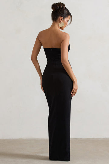 Cancun Black Crinkle Strapless Cut-Out Maxi Dress With Twist